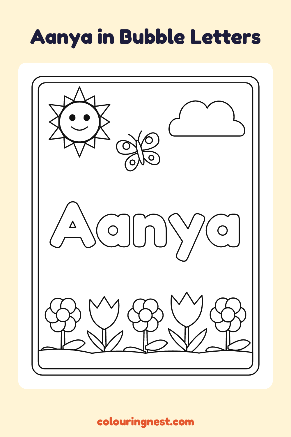 Aanya in Bubble Letters coloring page: free printable black-and-white line art