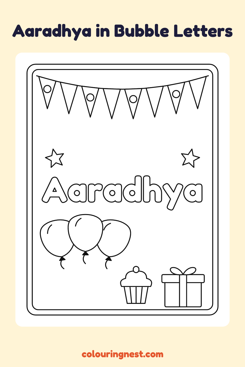 Aaradhya in Bubble Letters coloring page: free printable black-and-white line art