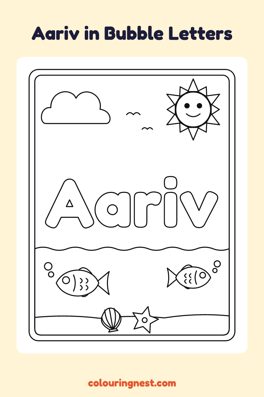 Aariv in Bubble Letters coloring page: free printable black-and-white line art