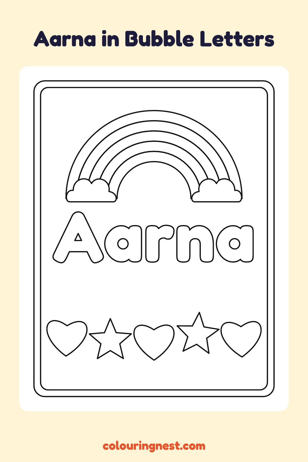 Aarna in Bubble Letters coloring page: free printable black-and-white line art