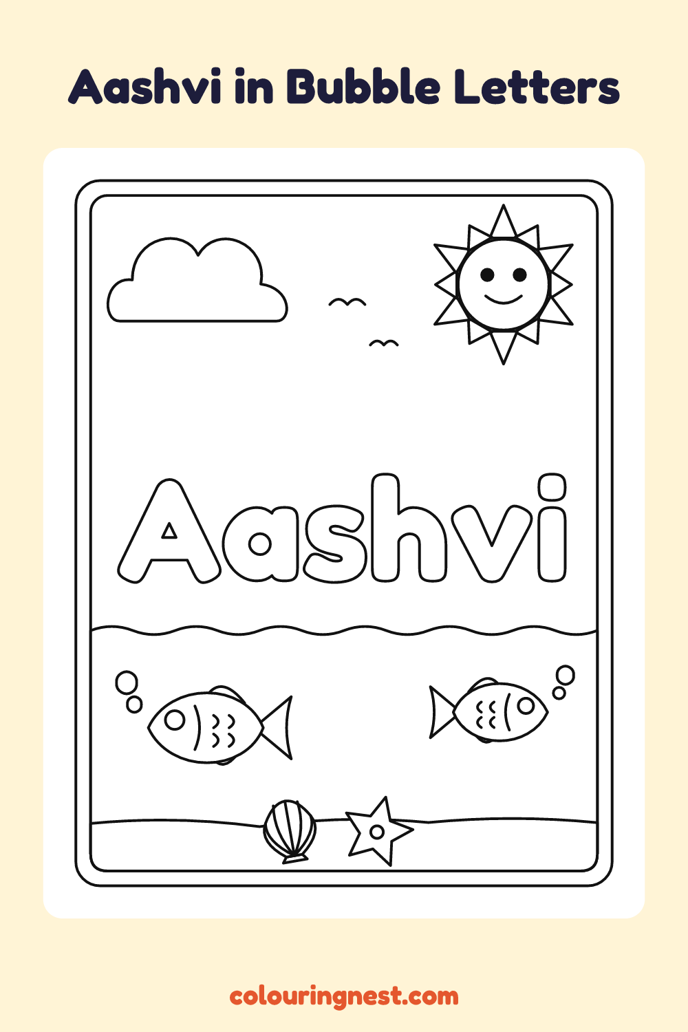 Aashvi in Bubble Letters coloring page: free printable black-and-white line art