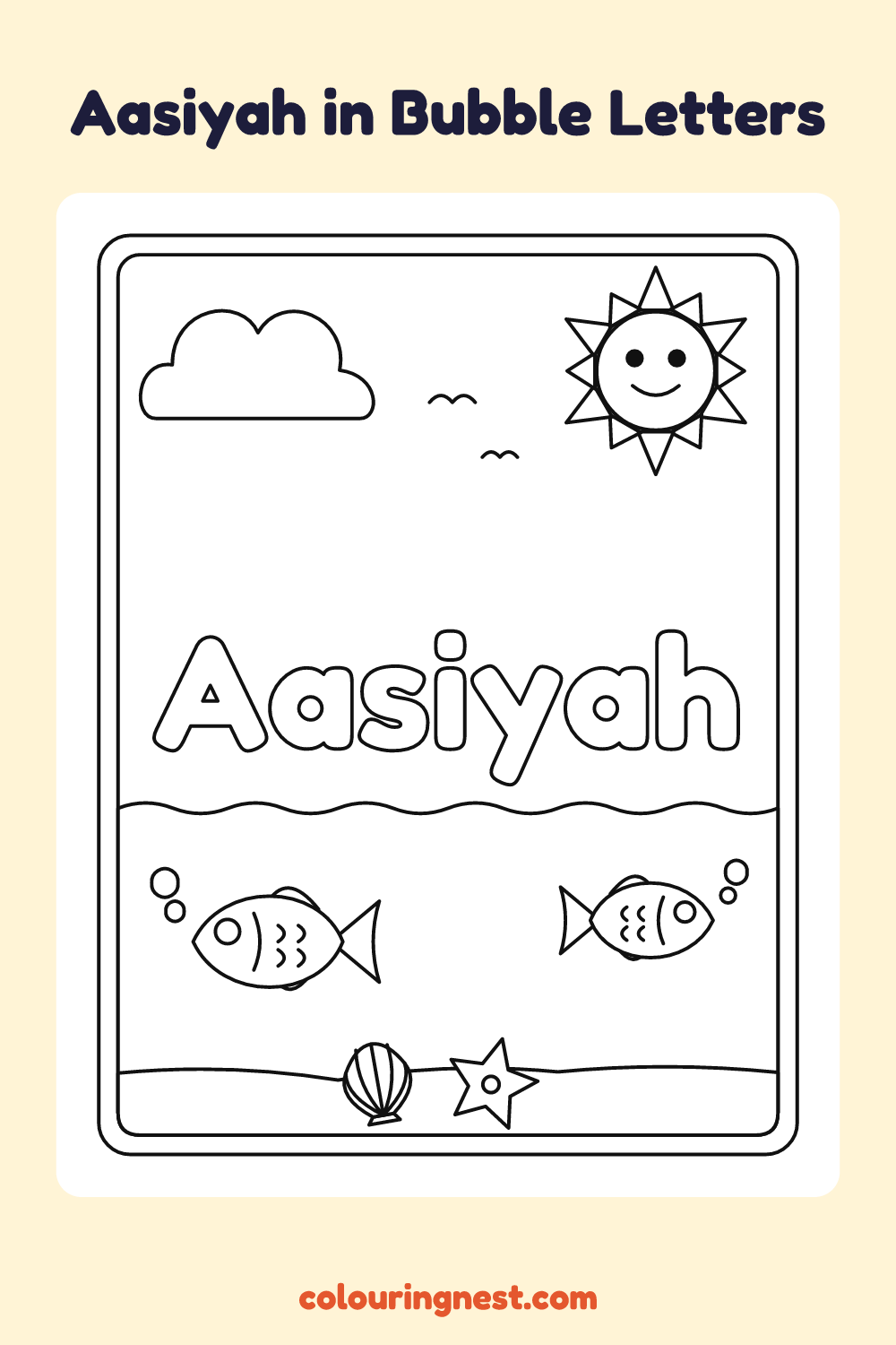 Aasiyah in Bubble Letters coloring page: free printable black-and-white line art