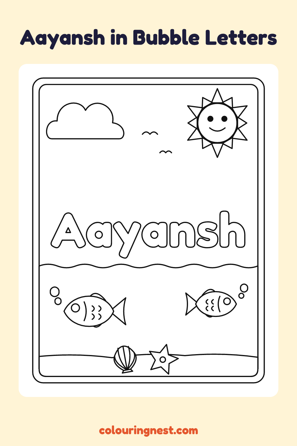 Aayansh in Bubble Letters coloring page: free printable black-and-white line art