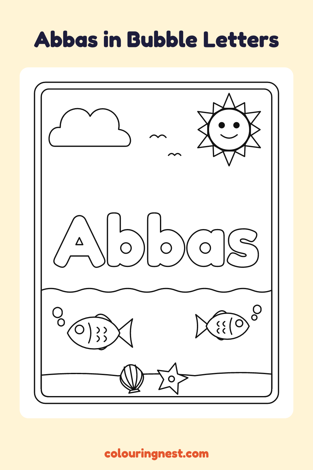 Abbas in Bubble Letters coloring page: free printable black-and-white line art