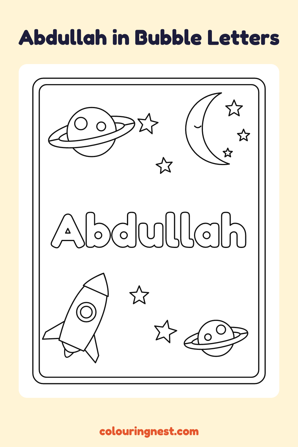 Abdullah in Bubble Letters coloring page: free printable black-and-white line art