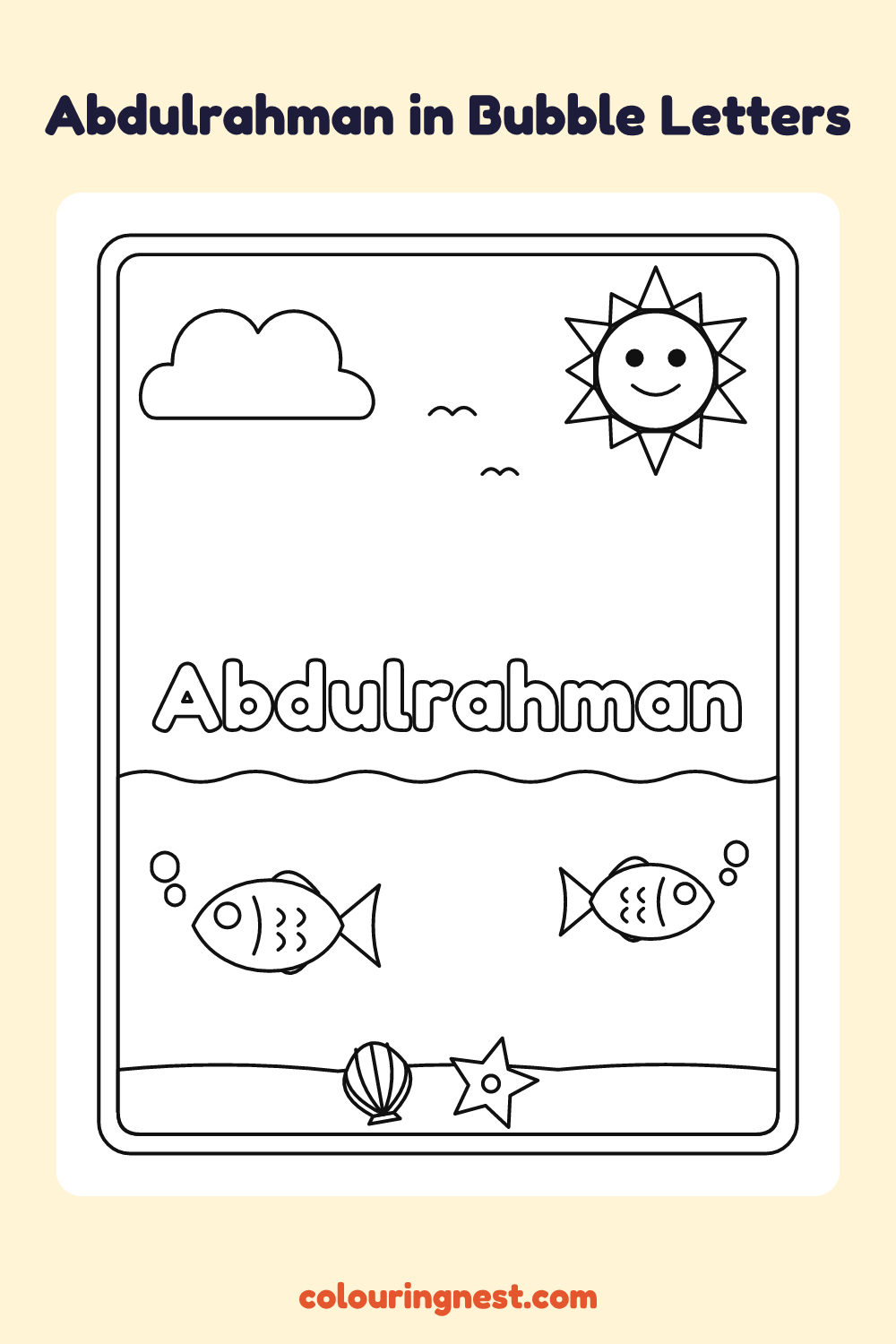 Abdulrahman in Bubble Letters coloring page: free printable black-and-white line art