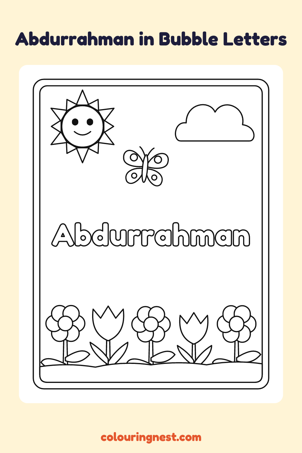 Abdurrahman in Bubble Letters coloring page: free printable black-and-white line art