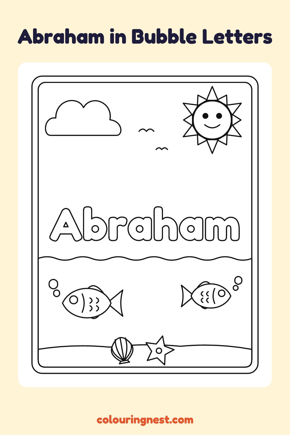 Abraham in Bubble Letters coloring page: free printable black-and-white line art