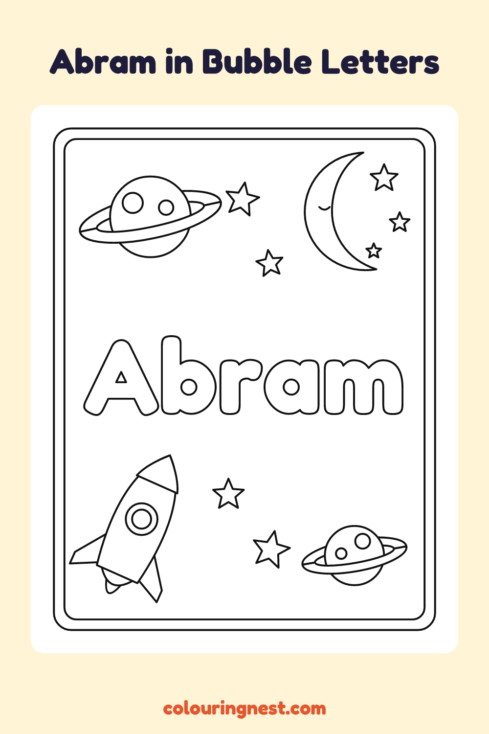 Abram in Bubble Letters coloring page: free printable black-and-white line art