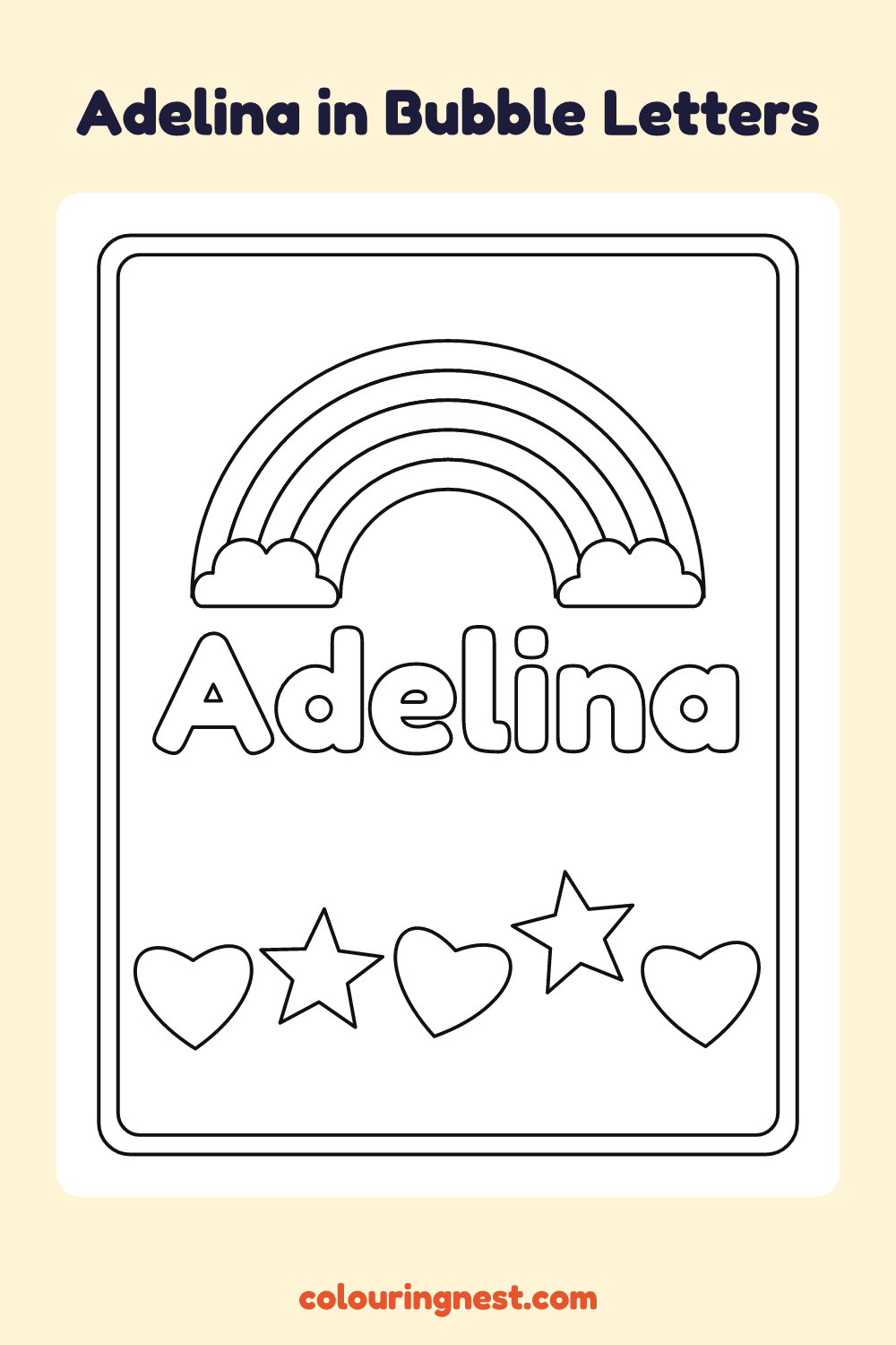 Adelina in Bubble Letters coloring page: free printable black-and-white line art