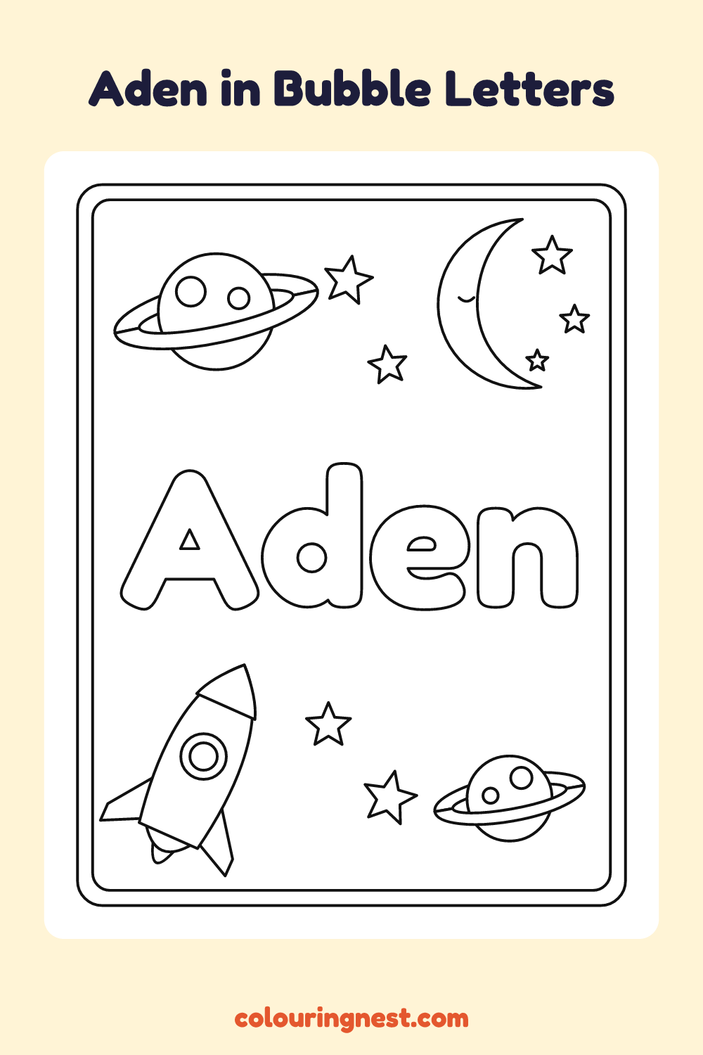 Aden in Bubble Letters coloring page: free printable black-and-white line art