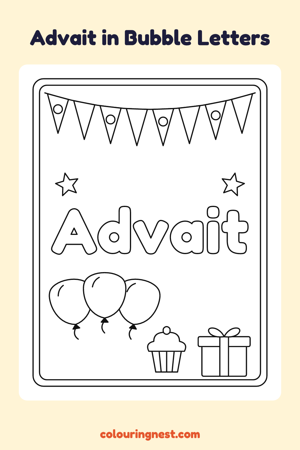Advait in Bubble Letters coloring page: free printable black-and-white line art