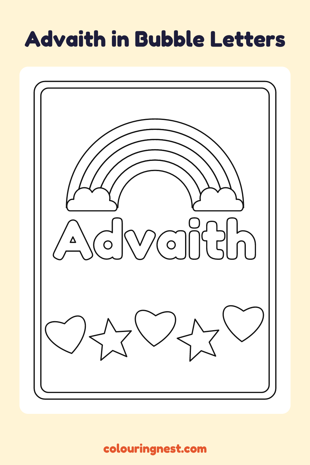 Advaith in Bubble Letters coloring page: free printable black-and-white line art