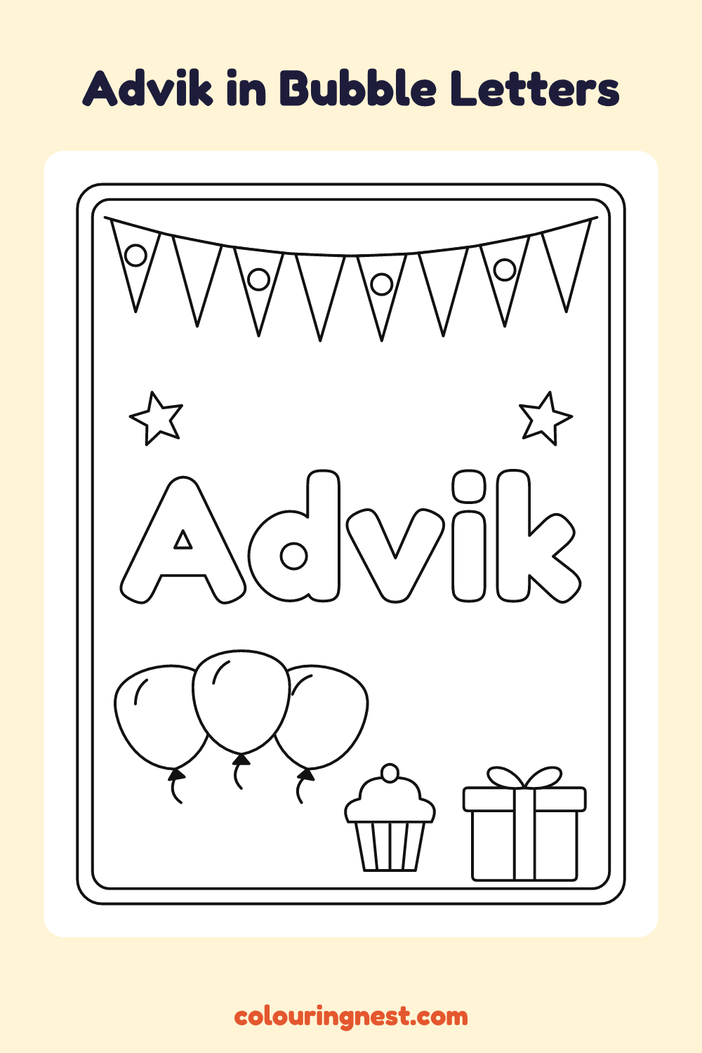 Advik in Bubble Letters coloring page: free printable black-and-white line art