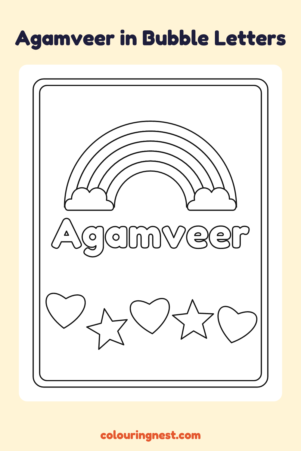 Agamveer in Bubble Letters coloring page: free printable black-and-white line art