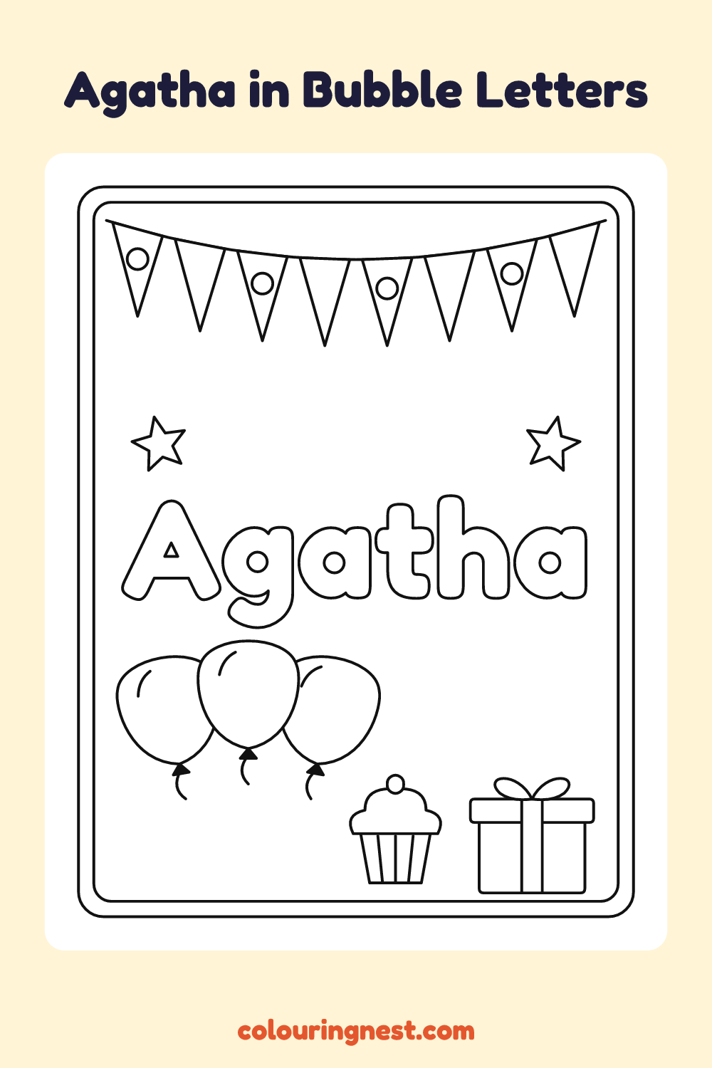 Agatha in Bubble Letters coloring page: free printable black-and-white line art