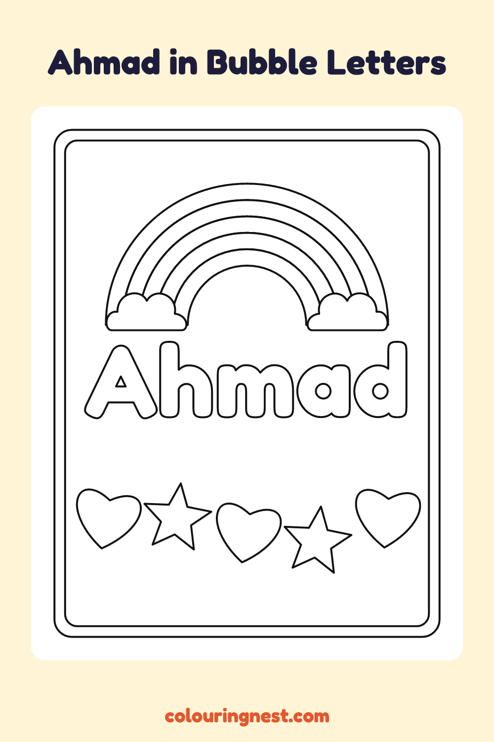 Ahmad in Bubble Letters coloring page: free printable black-and-white line art
