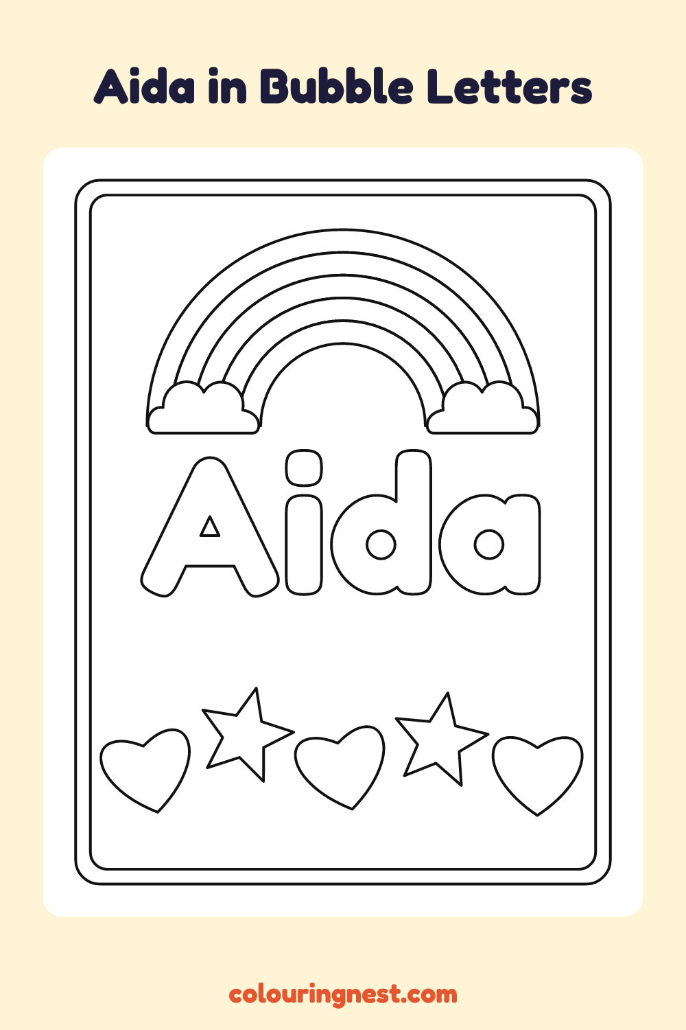 Aida in Bubble Letters coloring page: free printable black-and-white line art