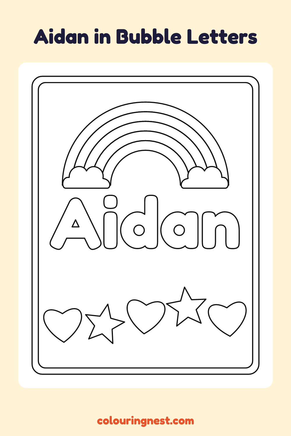 Aidan in Bubble Letters coloring page: free printable black-and-white line art