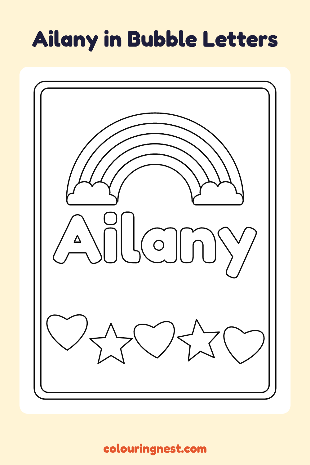 Ailany in Bubble Letters coloring page: free printable black-and-white line art
