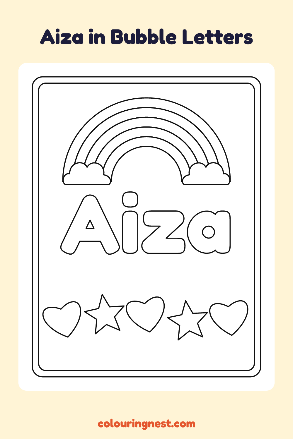 Aiza in Bubble Letters coloring page: free printable black-and-white line art