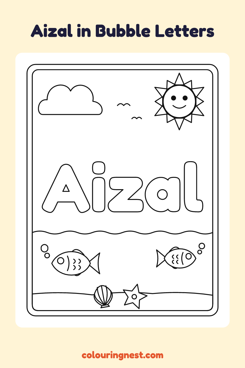 Aizal in Bubble Letters coloring page: free printable black-and-white line art