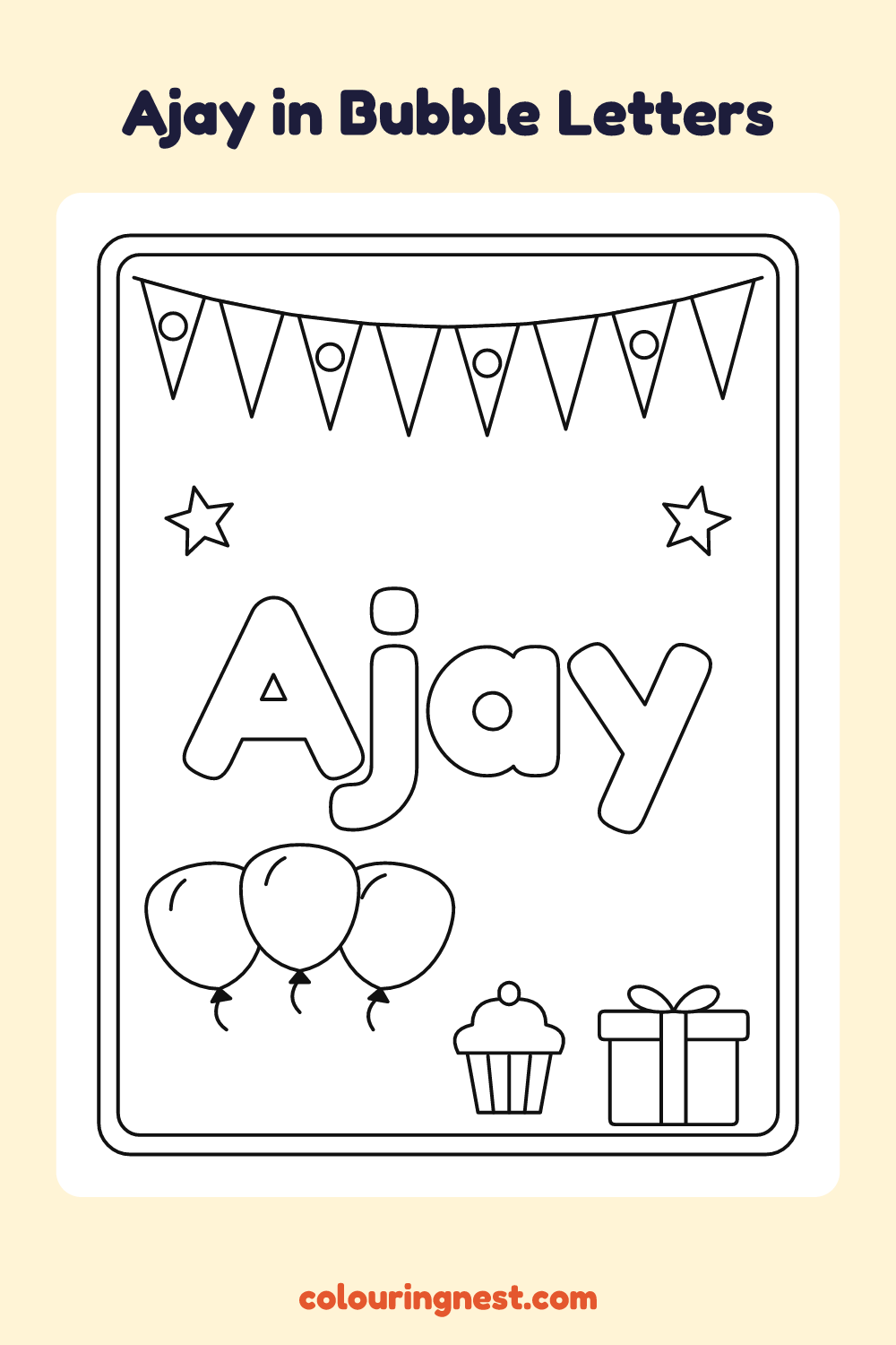 Ajay in Bubble Letters coloring page: free printable black-and-white line art
