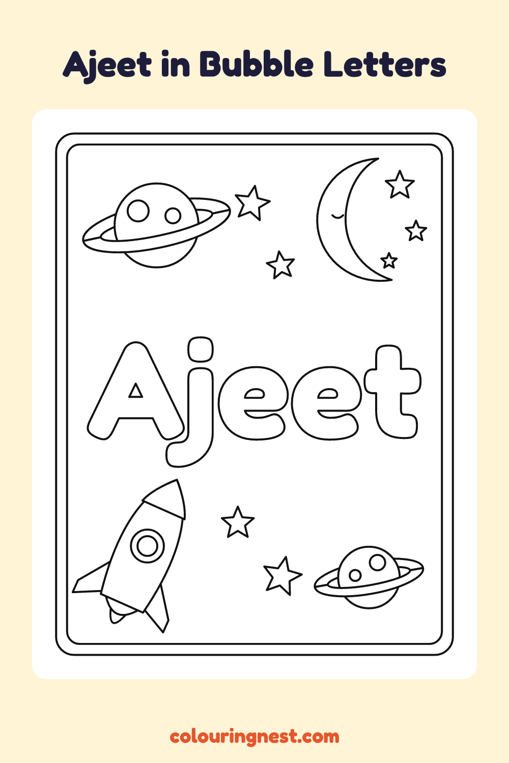 Ajeet in Bubble Letters coloring page: free printable black-and-white line art