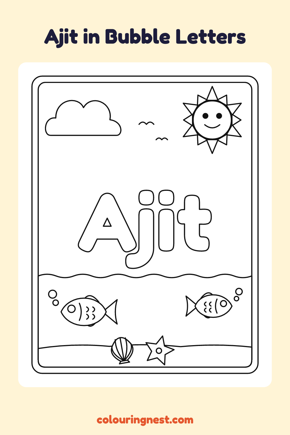 Ajit in Bubble Letters coloring page: free printable black-and-white line art