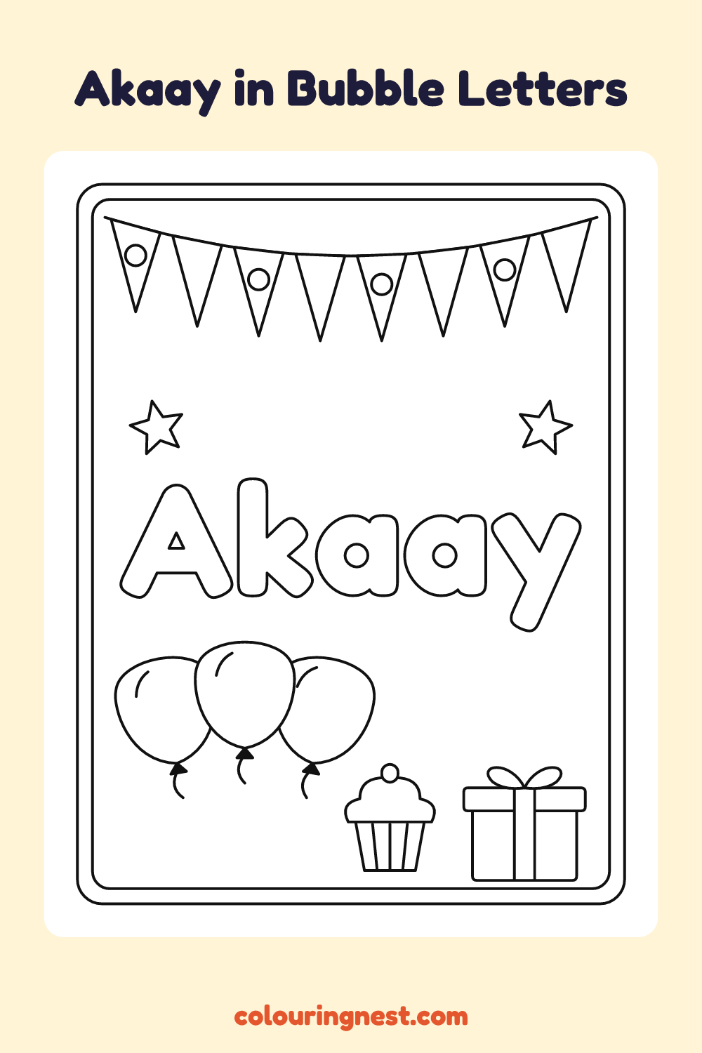 Akaay in Bubble Letters coloring page: free printable black-and-white line art