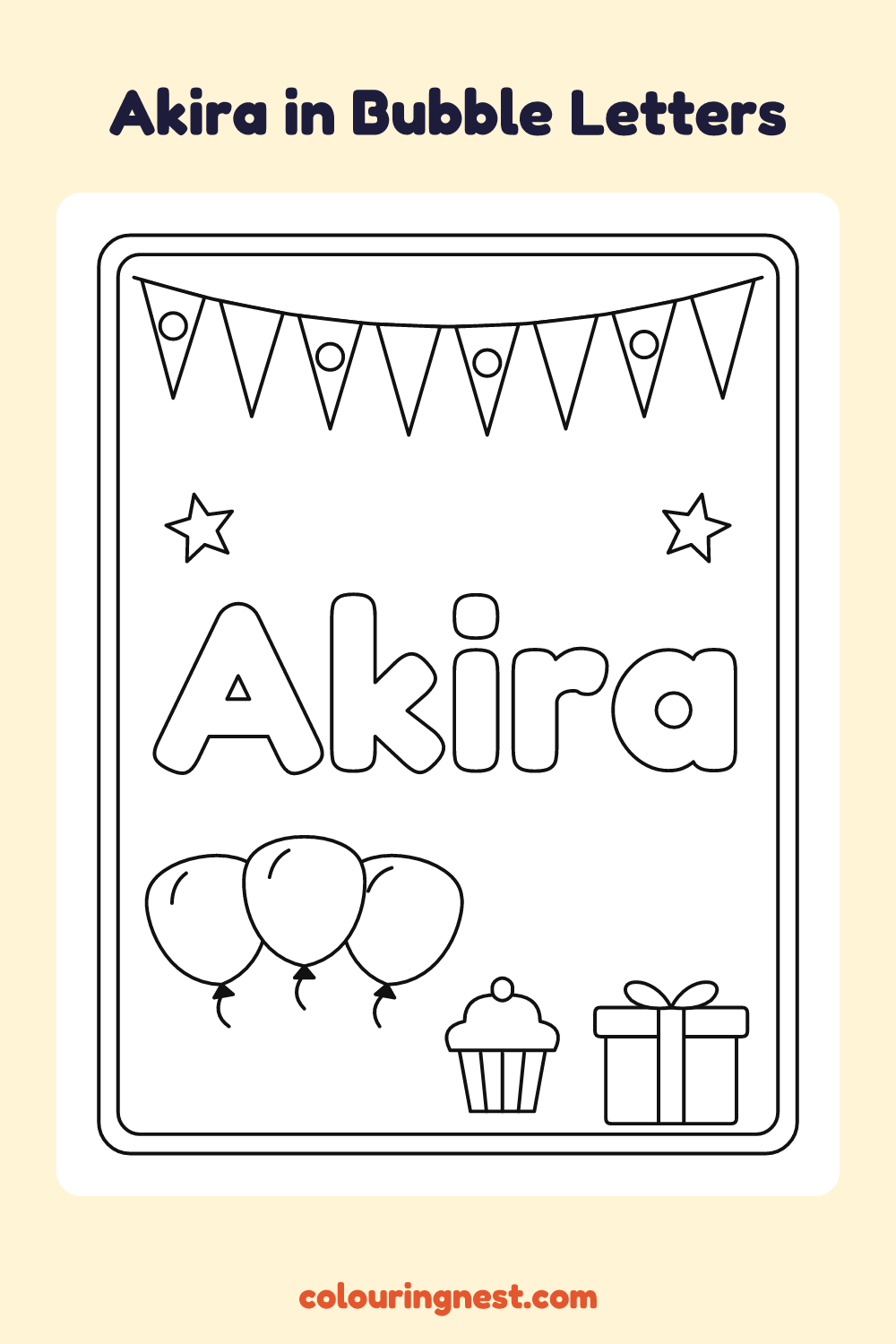 Akira in Bubble Letters coloring page: free printable black-and-white line art