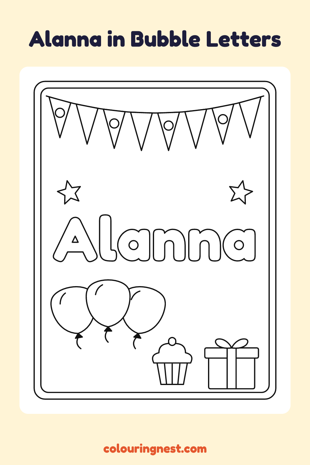 Alanna in Bubble Letters coloring page: free printable black-and-white line art