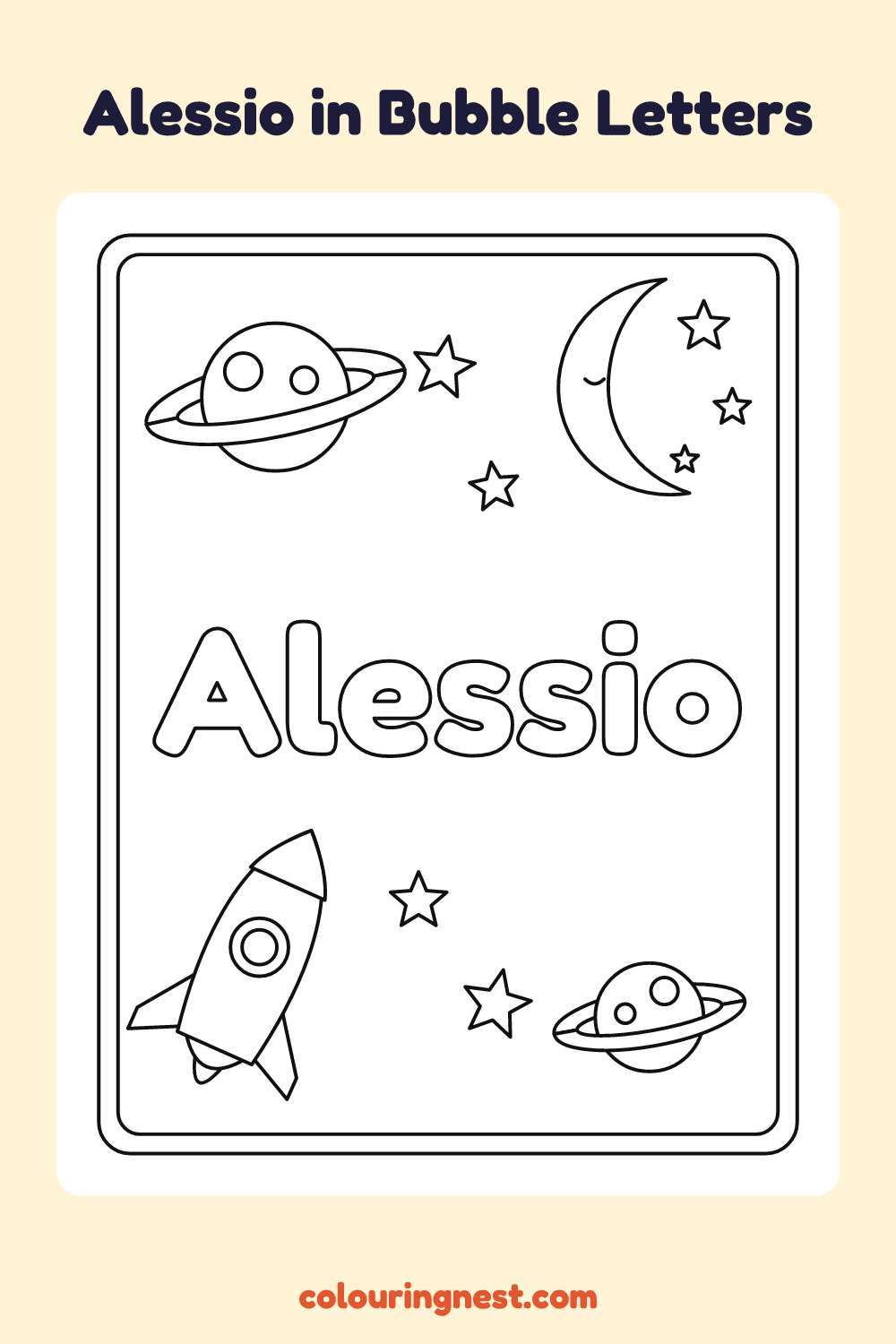 Alessio in Bubble Letters coloring page: free printable black-and-white line art