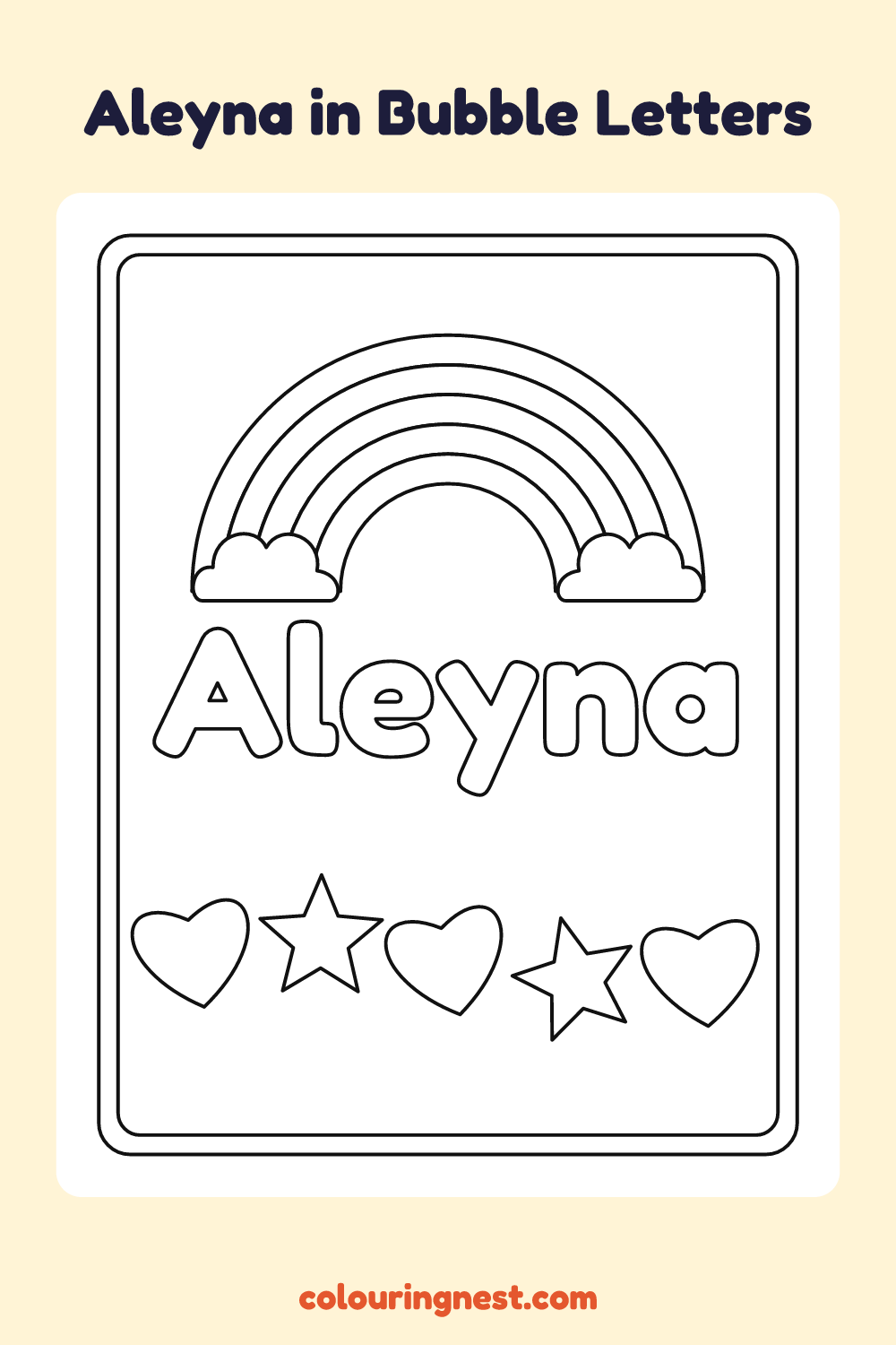 Aleyna in Bubble Letters coloring page: free printable black-and-white line art