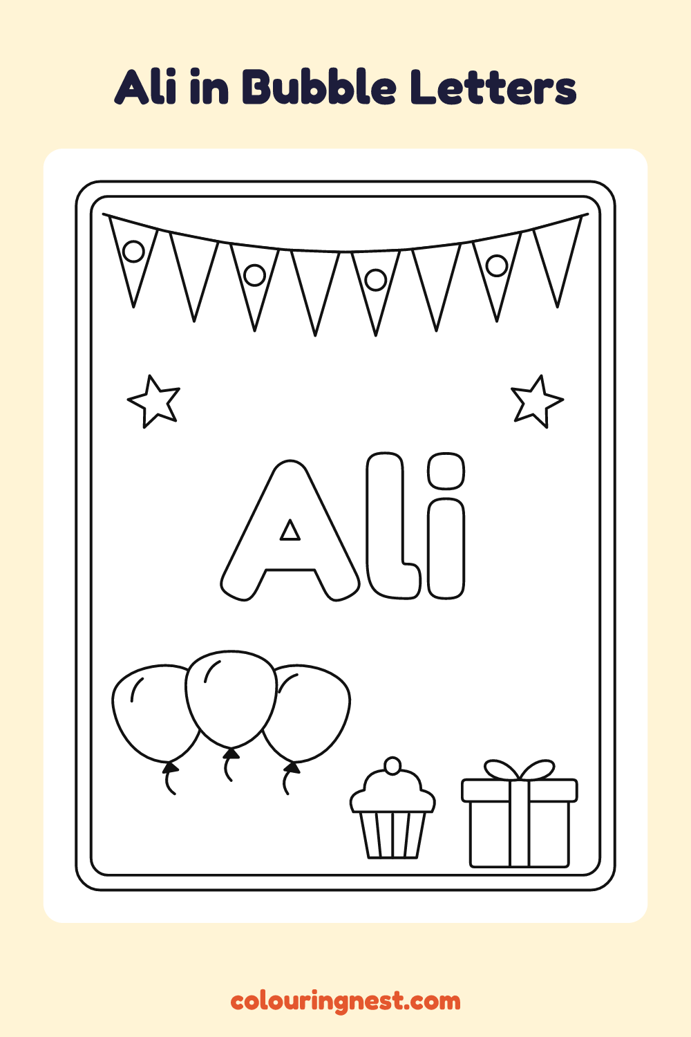 Ali in Bubble Letters coloring page: free printable black-and-white line art