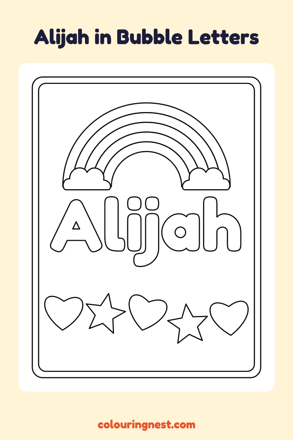 Alijah in Bubble Letters coloring page: free printable black-and-white line art