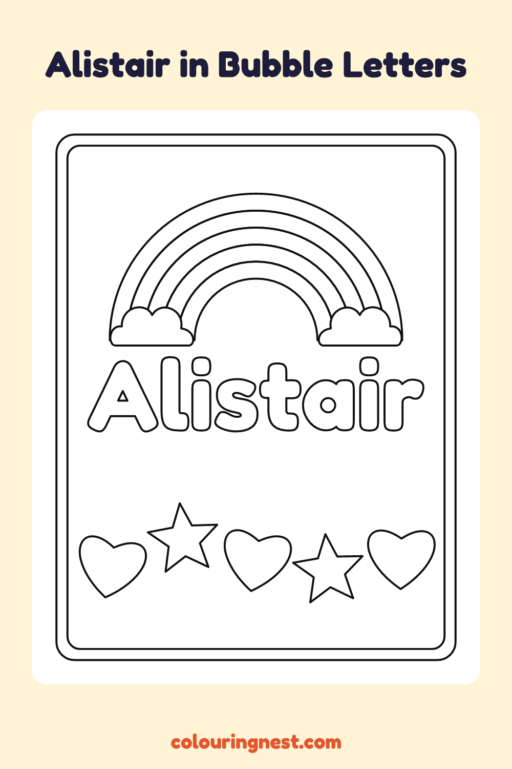 Alistair in Bubble Letters coloring page: free printable black-and-white line art