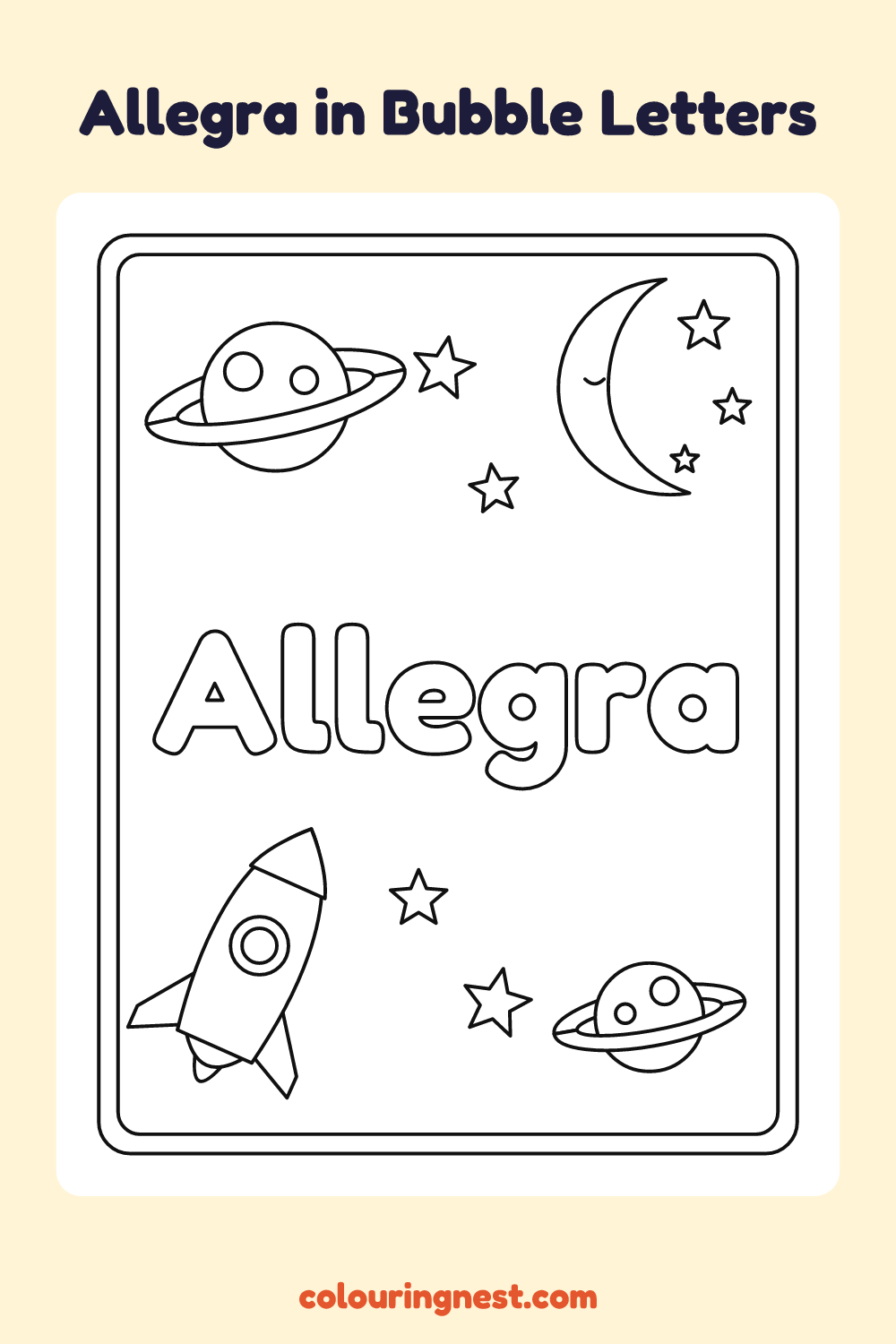 Allegra in Bubble Letters coloring page: free printable black-and-white line art
