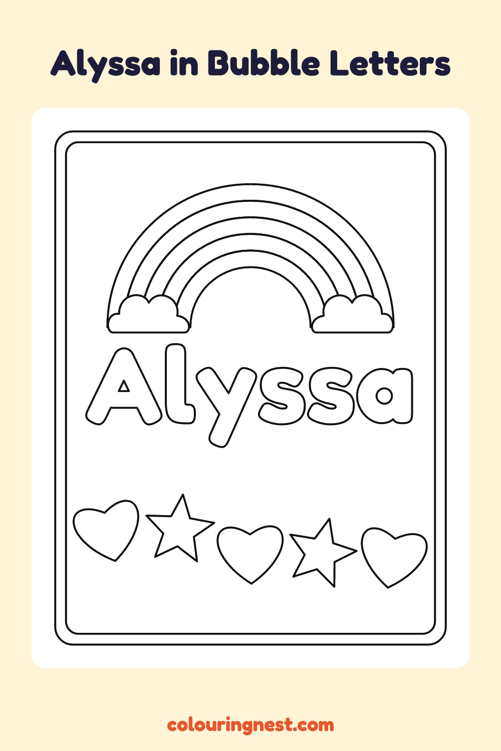 Alyssa in Bubble Letters coloring page: free printable black-and-white line art