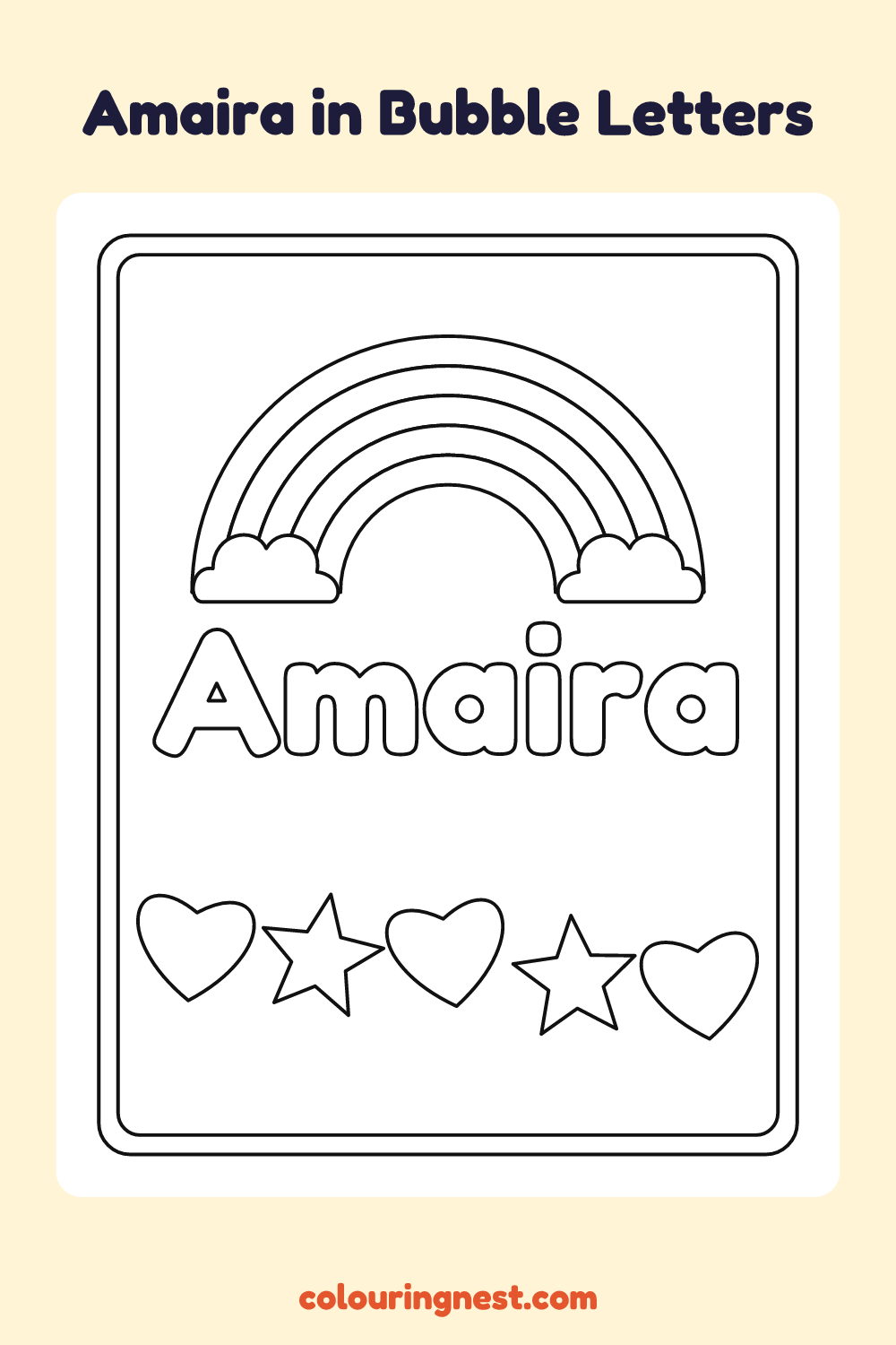 Amaira in Bubble Letters coloring page: free printable black-and-white line art