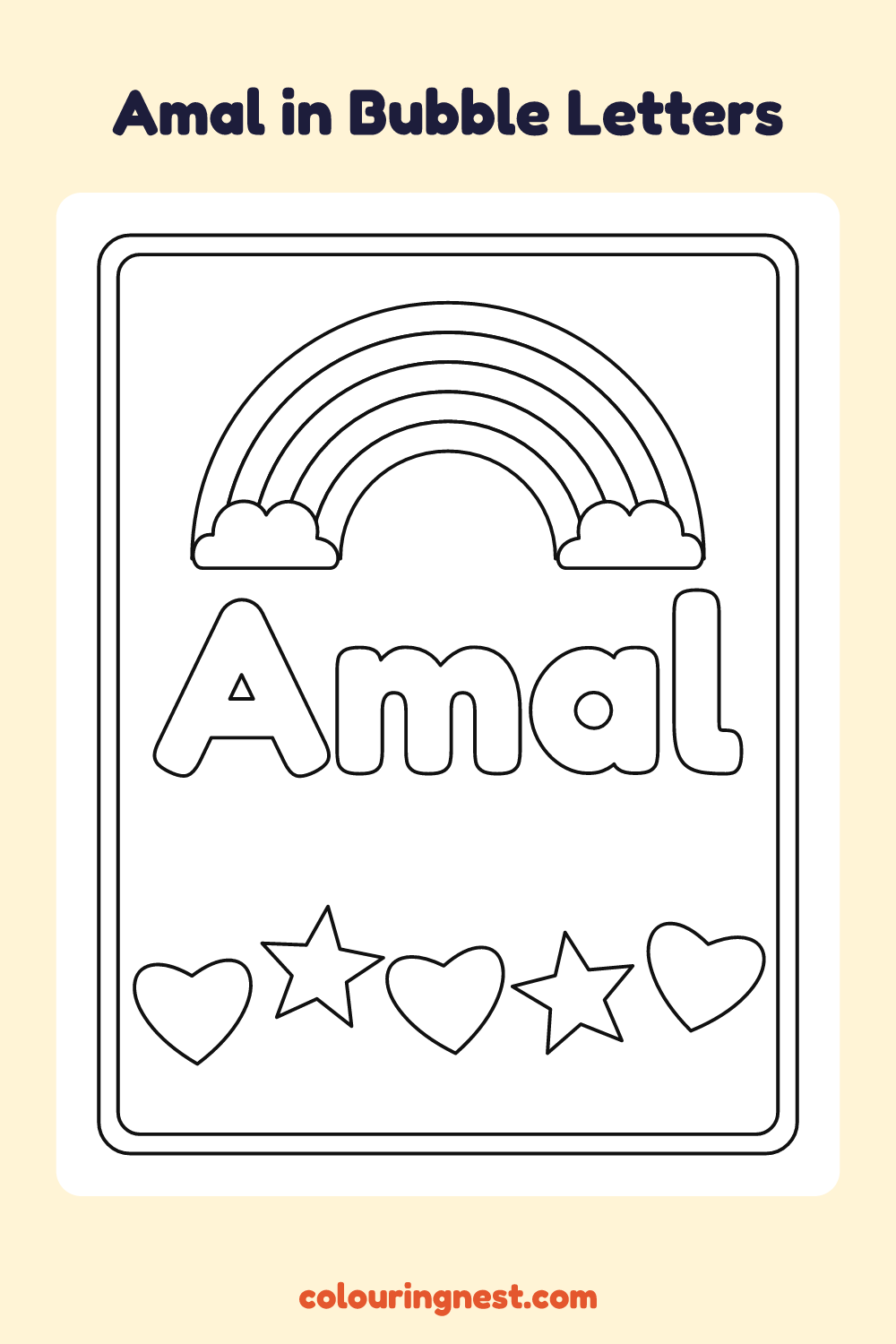 Amal in Bubble Letters coloring page: free printable black-and-white line art