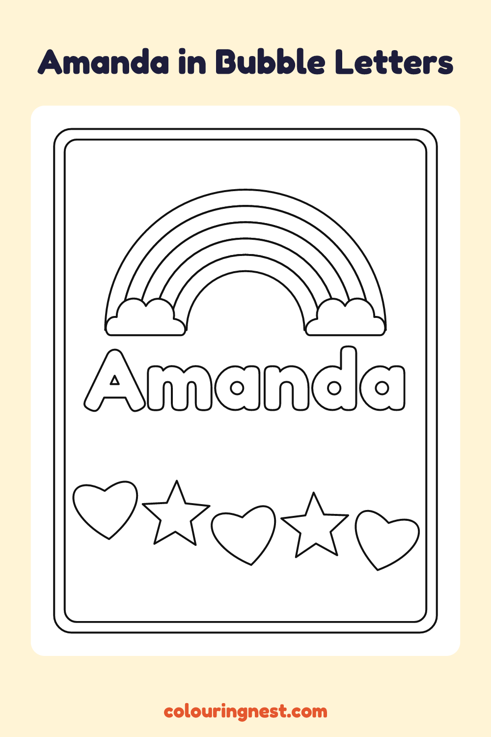 Amanda in Bubble Letters coloring page: free printable black-and-white line art