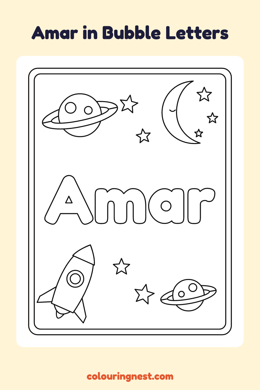 Amar in Bubble Letters coloring page: free printable black-and-white line art