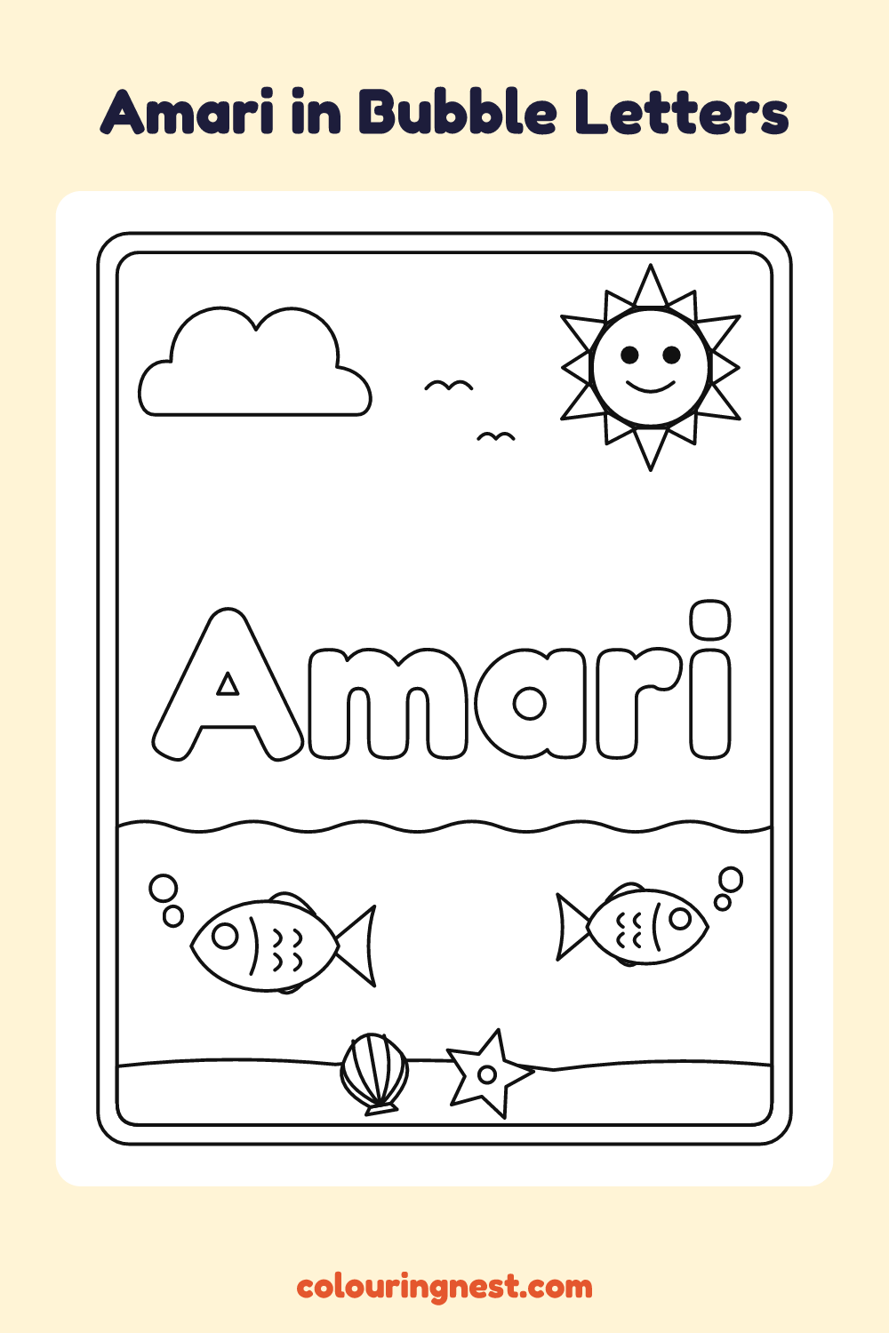 Amari in Bubble Letters coloring page: free printable black-and-white line art