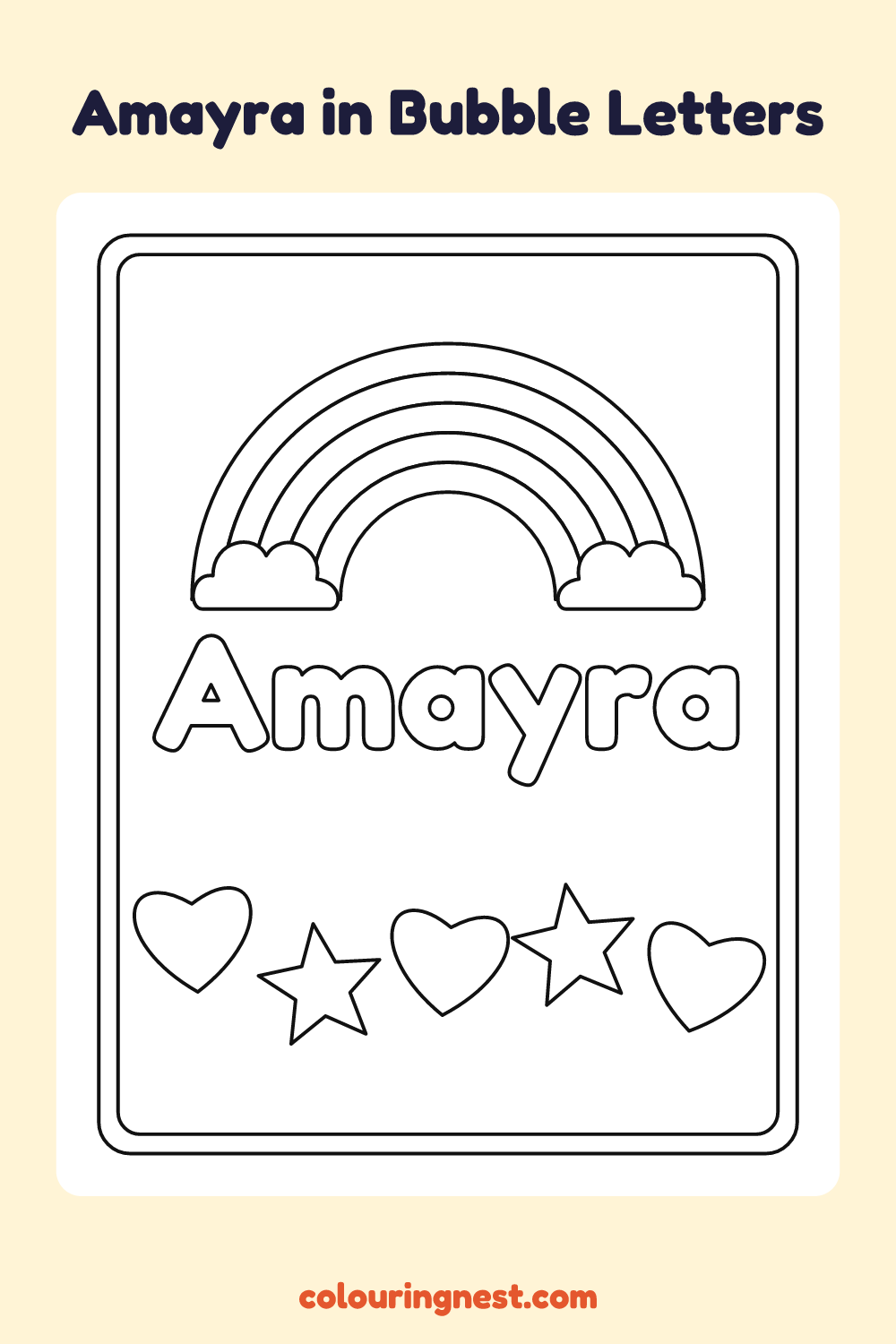 Amayra in Bubble Letters coloring page: free printable black-and-white line art