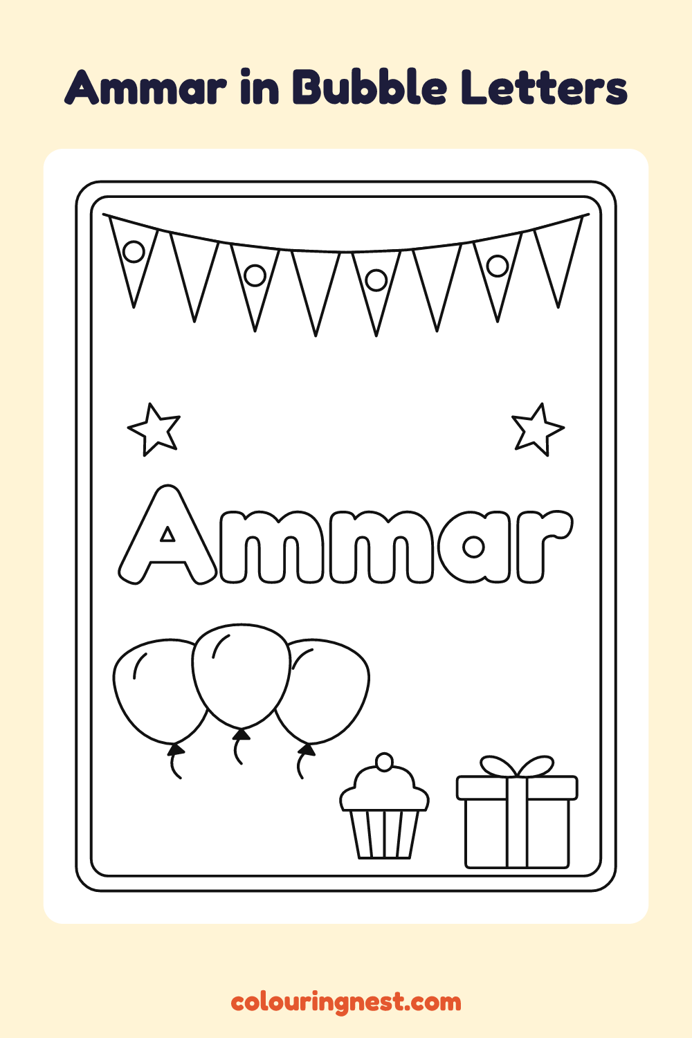 Ammar in Bubble Letters coloring page: free printable black-and-white line art