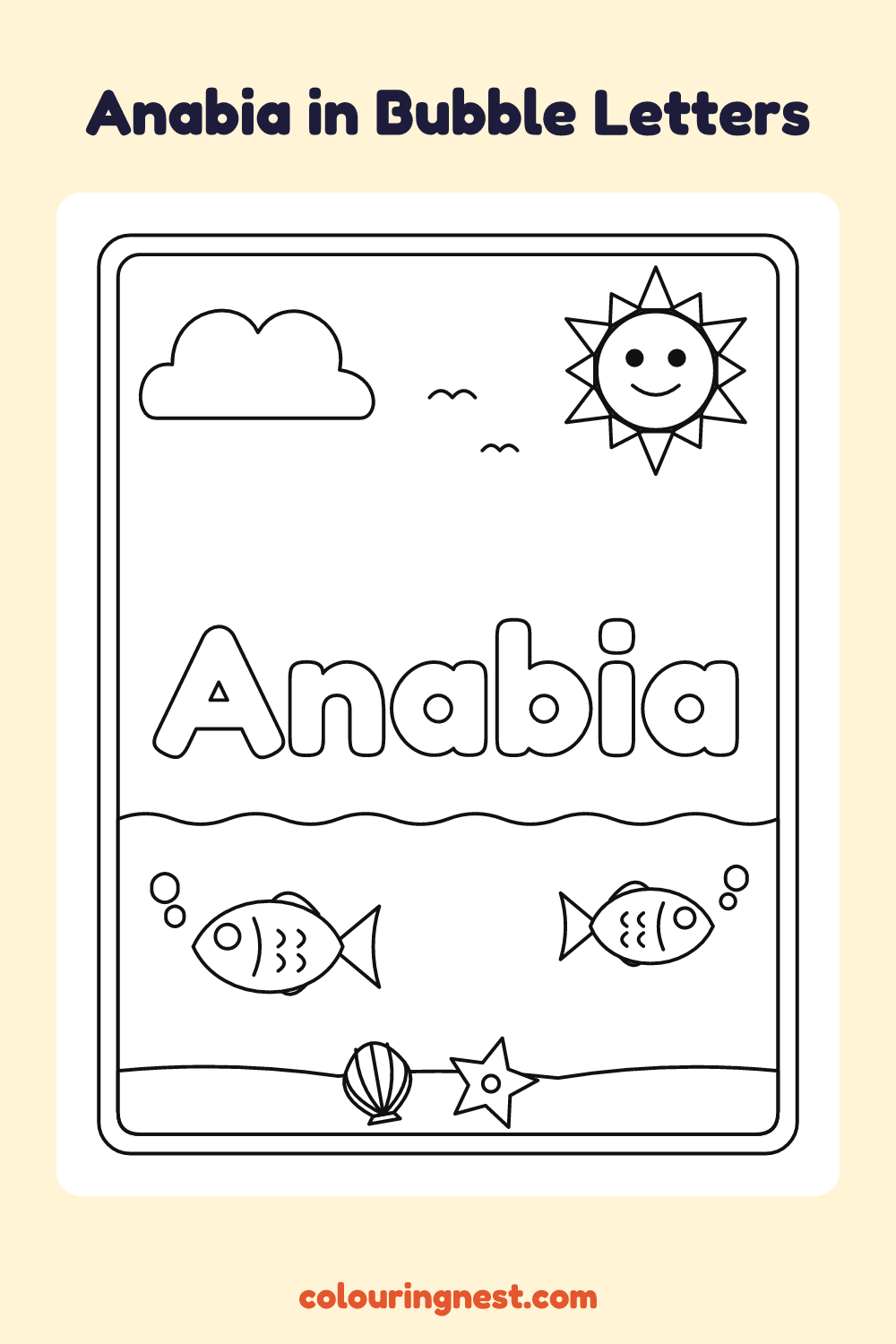 Anabia in Bubble Letters coloring page: free printable black-and-white line art