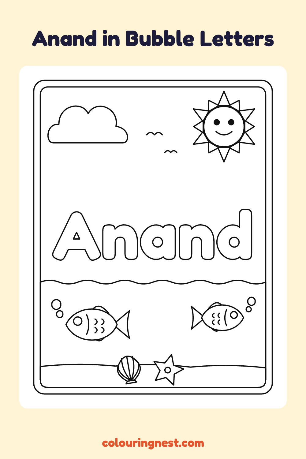 Anand in Bubble Letters coloring page: free printable black-and-white line art