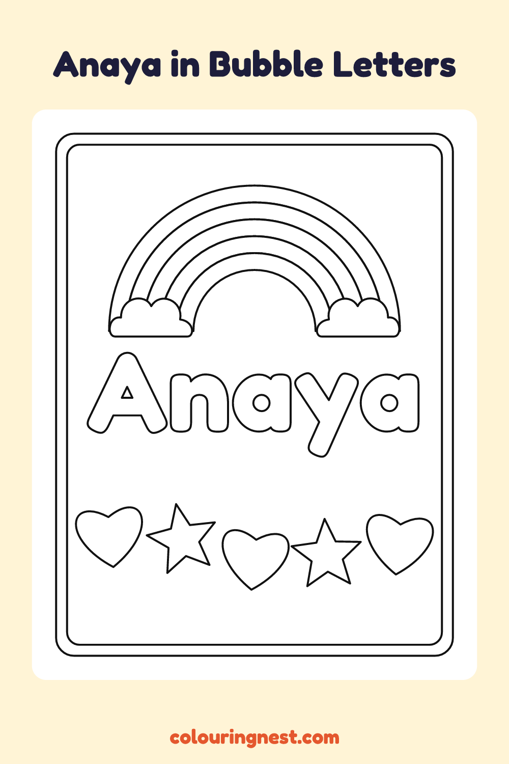 Anaya in Bubble Letters coloring page: free printable black-and-white line art