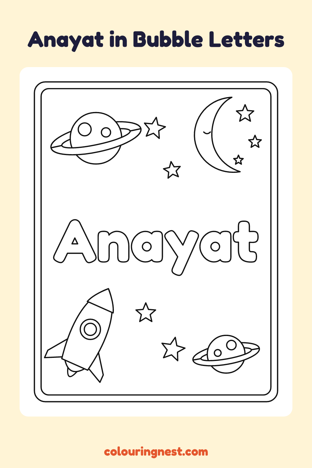 Anayat in Bubble Letters coloring page: free printable black-and-white line art